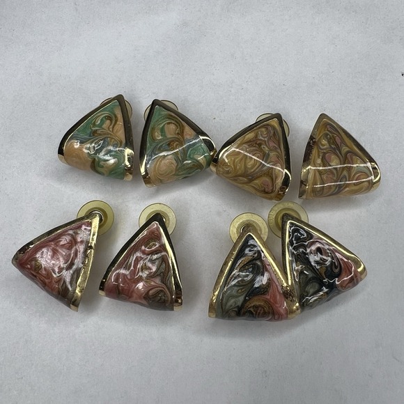 The Unbranded Brand Jewelry - Vintage 80s Post Earrings 4 Pair Enamel Light Weight Multi Color Gold Tone Swirl